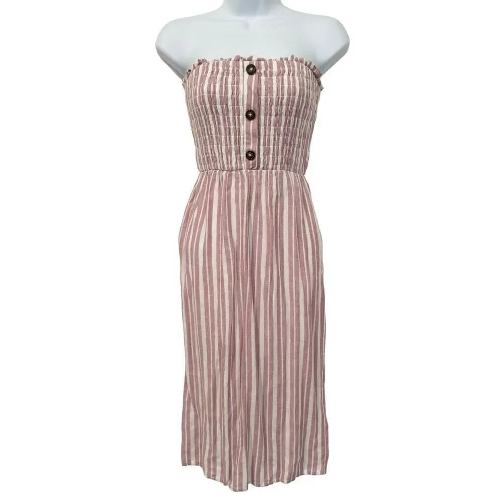 🔥4/$25 Sienna Sky Pink Striped Strapless Dress Women’s Size XS
